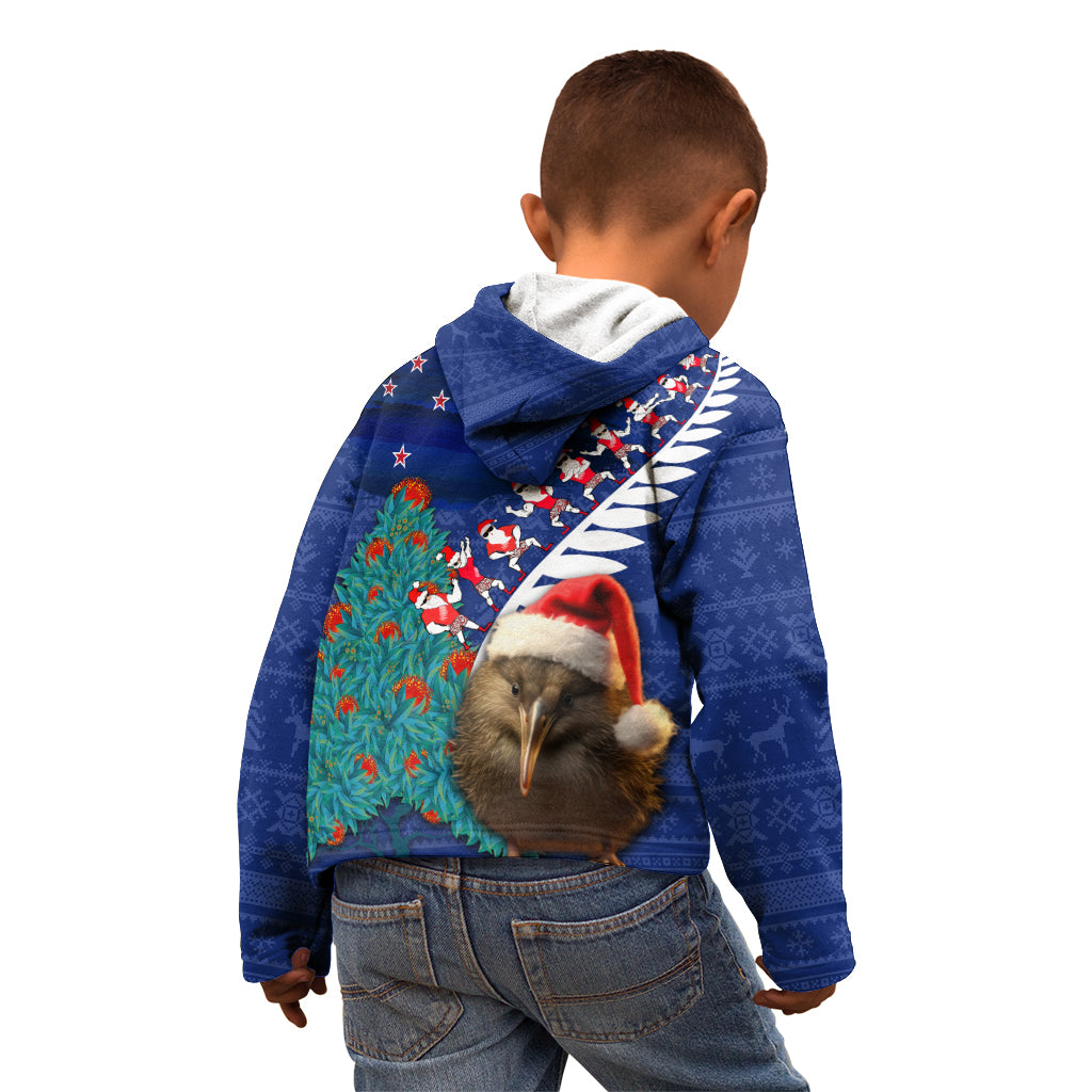 New Zealand Christmas Kid Hoodie Kiwi Bird Santa and Silver Fern Funny Haka Dance LT03 - Polynesian Pride