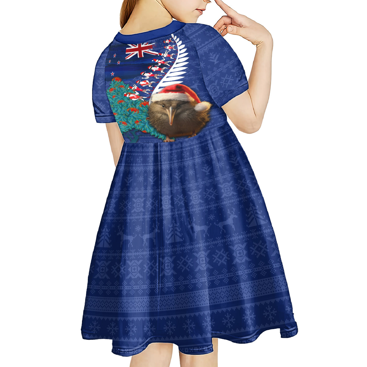 New Zealand Christmas Kid Short Sleeve Dress Kiwi Bird Santa and Silver Fern Funny Haka Dance LT03 - Polynesian Pride