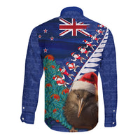 New Zealand Christmas Long Sleeve Button Shirt Kiwi Bird Santa and Silver Fern Funny Haka Dance LT03 - Polynesian Pride