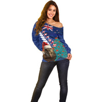New Zealand Christmas Off Shoulder Sweater Kiwi Bird Santa and Silver Fern Funny Haka Dance LT03 - Polynesian Pride