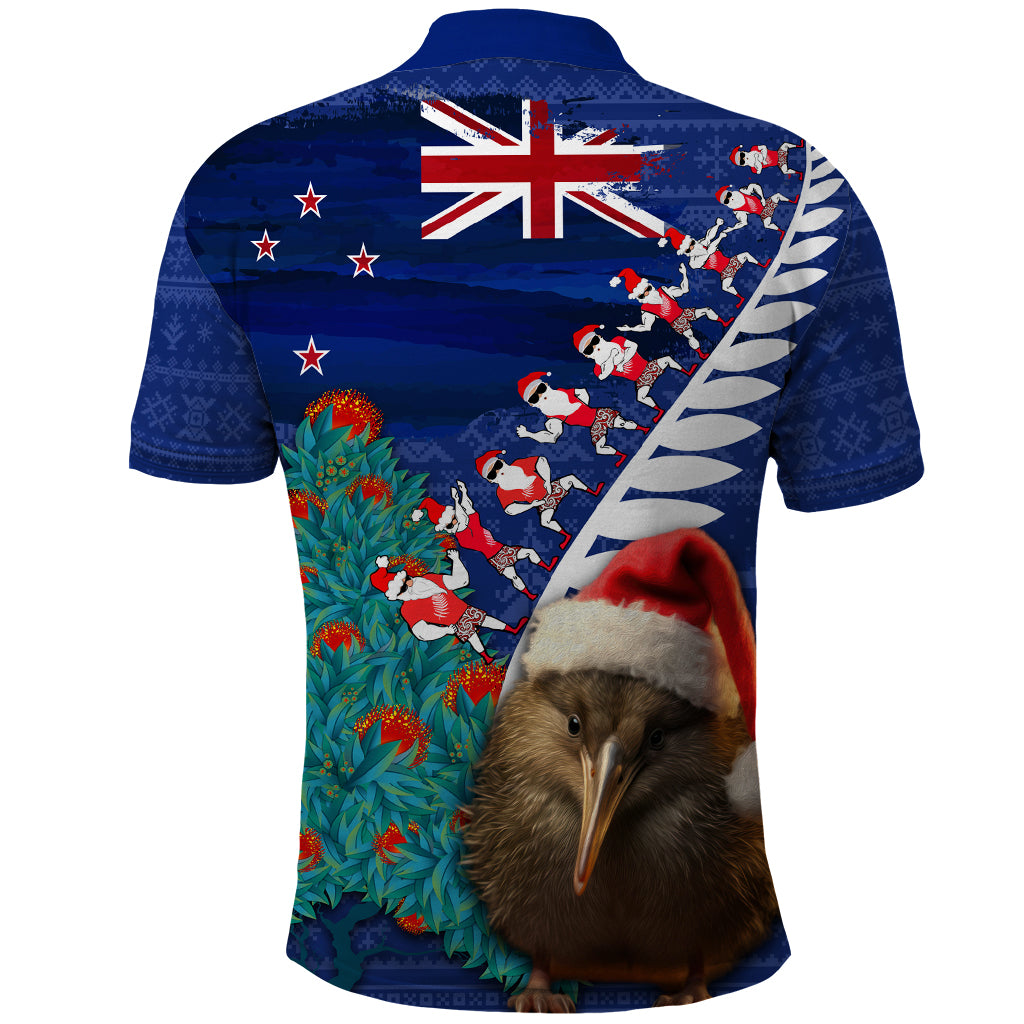 New Zealand Christmas Polo Shirt Kiwi Bird Santa and Silver Fern Funny Haka Dance LT03 - Polynesian Pride