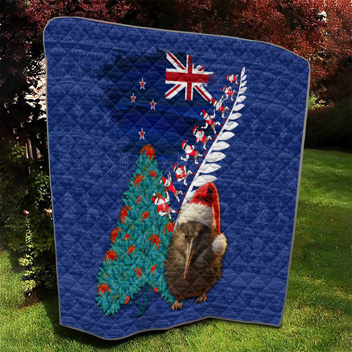 New Zealand Christmas Quilt Kiwi Bird Santa and Silver Fern Funny Haka Dance LT03 - Polynesian Pride