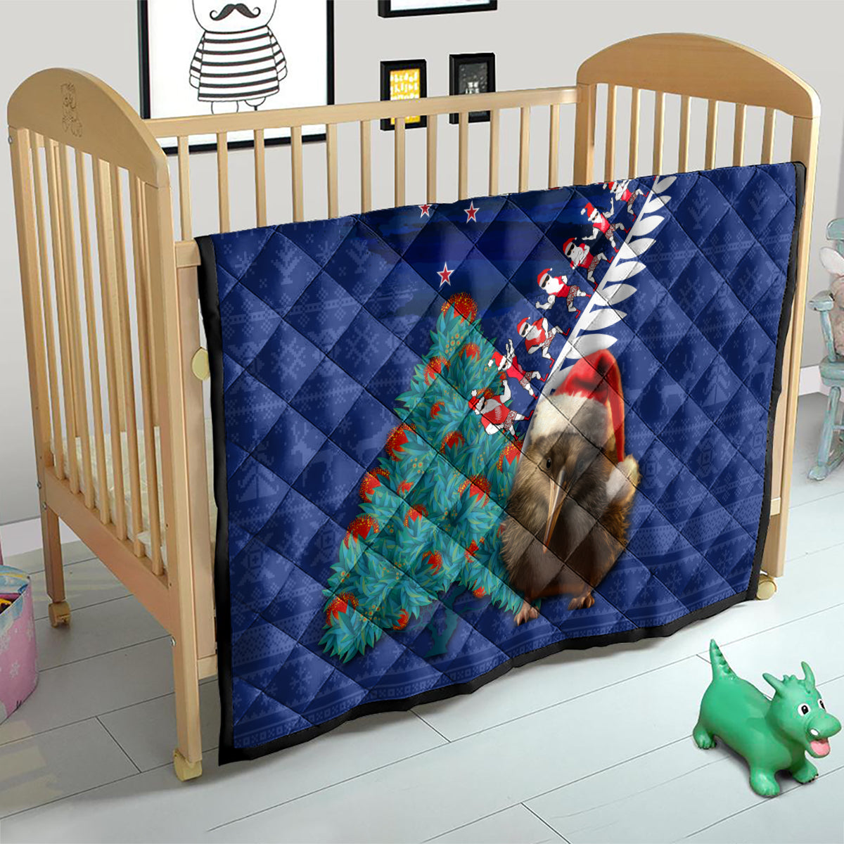 New Zealand Christmas Quilt Kiwi Bird Santa and Silver Fern Funny Haka Dance LT03 - Polynesian Pride