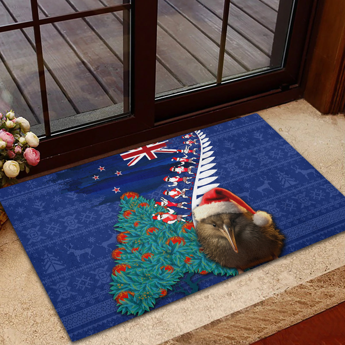 New Zealand Christmas Rubber Doormat Kiwi Bird Santa and Silver Fern Funny Haka Dance LT03 - Polynesian Pride
