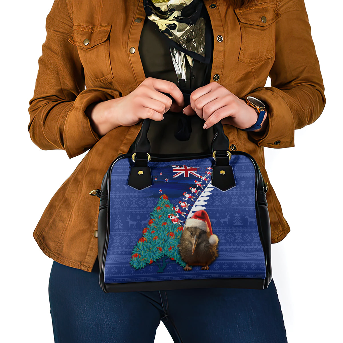New Zealand Christmas Shoulder Handbag Kiwi Bird Santa and Silver Fern Funny Haka Dance LT03 - Polynesian Pride