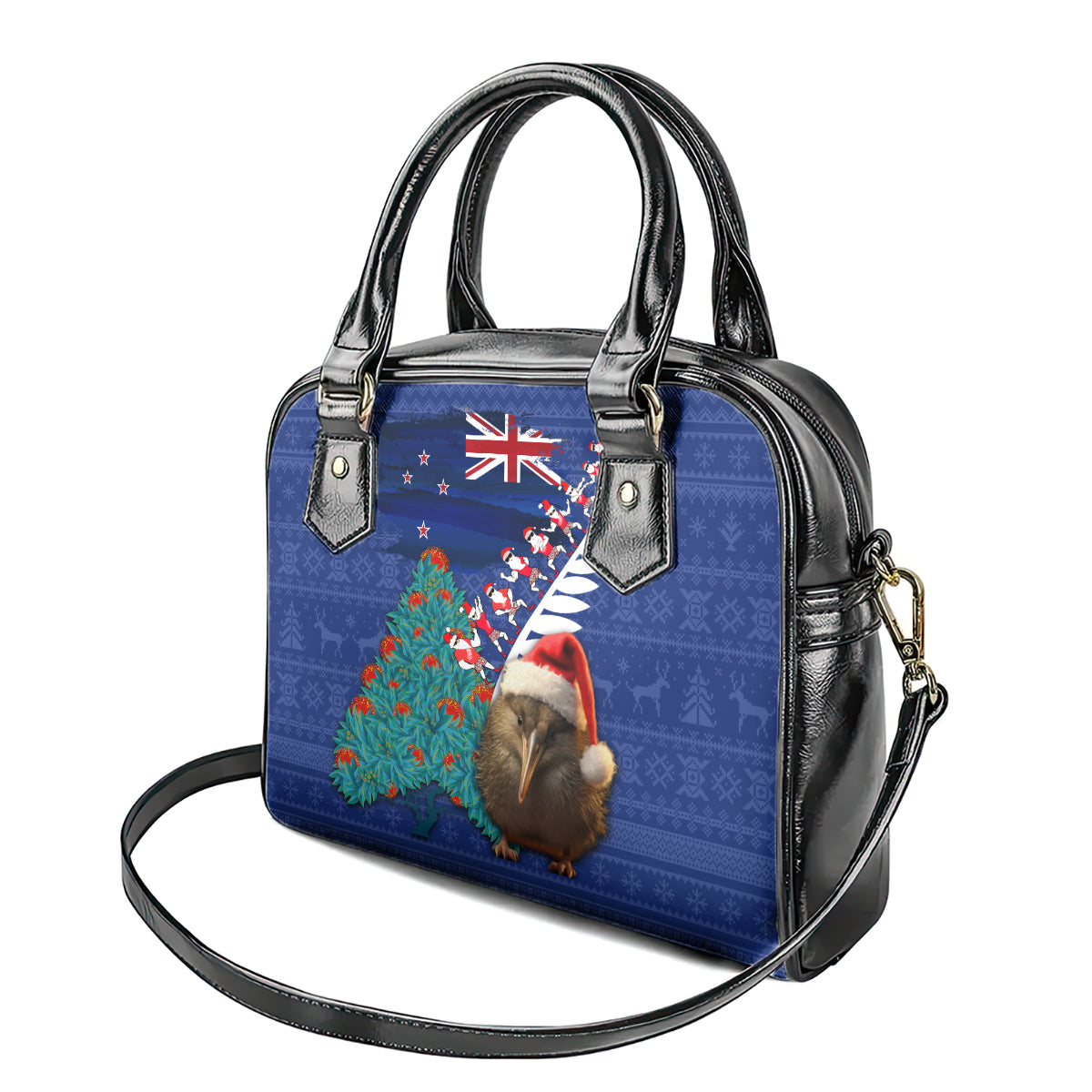 New Zealand Christmas Shoulder Handbag Kiwi Bird Santa and Silver Fern Funny Haka Dance LT03 - Polynesian Pride