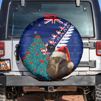 New Zealand Christmas Spare Tire Cover Kiwi Bird Santa and Silver Fern Funny Haka Dance LT03 Blue - Polynesian Pride