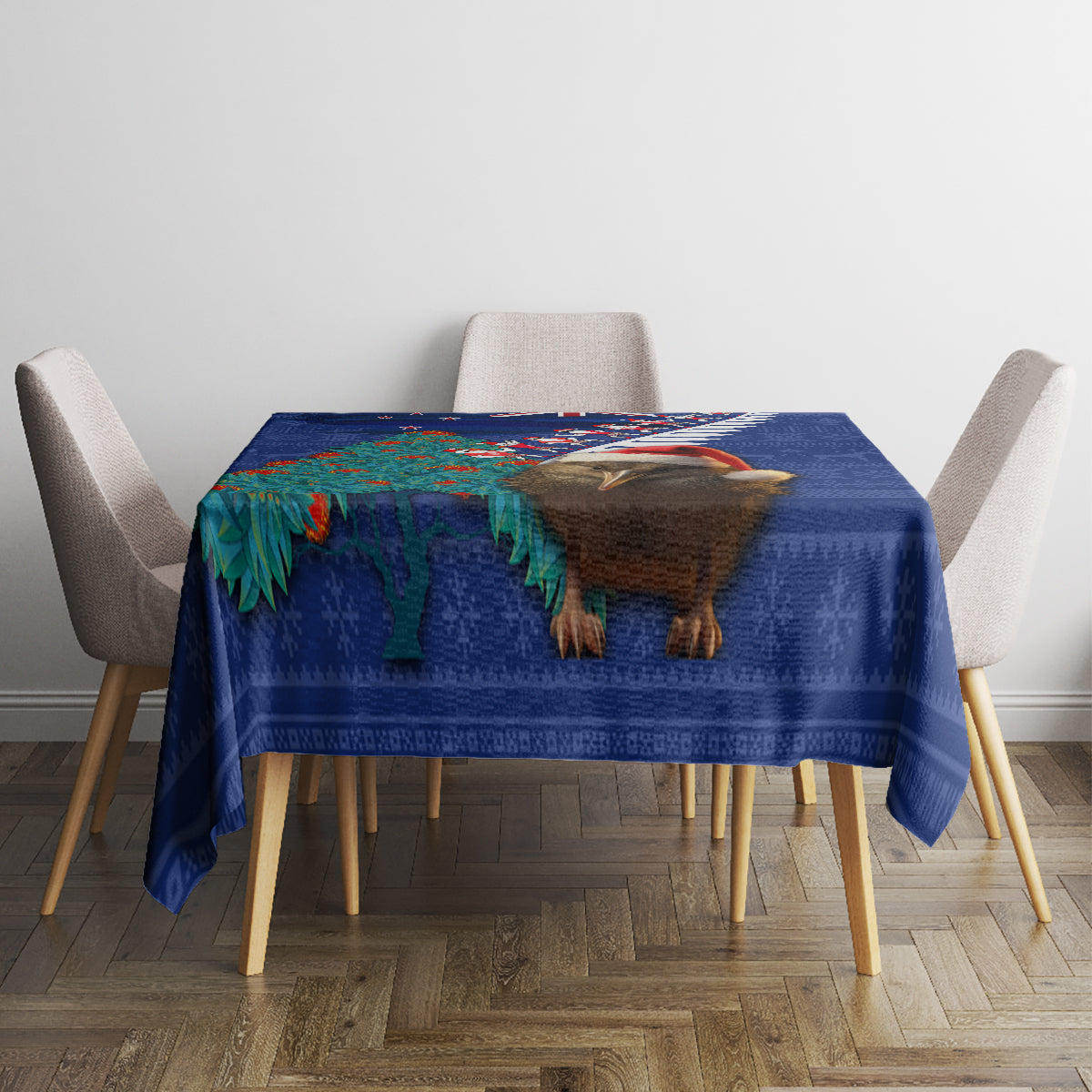 New Zealand Christmas Tablecloth Kiwi Bird Santa and Silver Fern Funny Haka Dance LT03 - Polynesian Pride