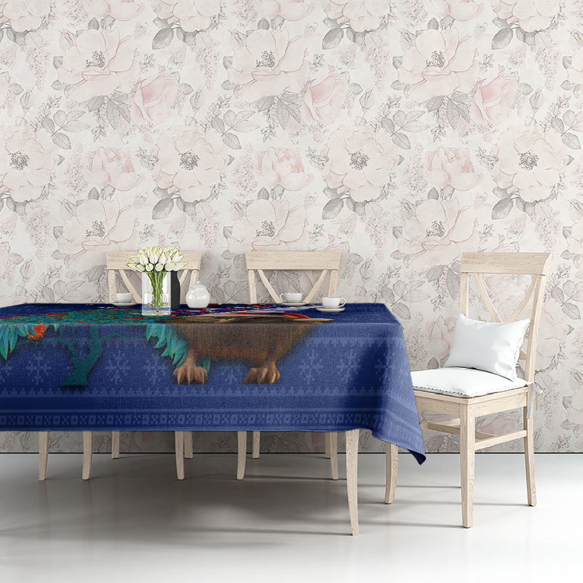 New Zealand Christmas Tablecloth Kiwi Bird Santa and Silver Fern Funny Haka Dance LT03 - Polynesian Pride