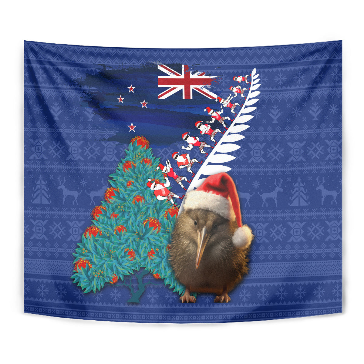 New Zealand Christmas Tapestry Kiwi Bird Santa and Silver Fern Funny Haka Dance LT03 - Polynesian Pride