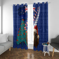 New Zealand Christmas Window Curtain Kiwi Bird Santa and Silver Fern Funny Haka Dance LT03 With Grommets Blue - Polynesian Pride
