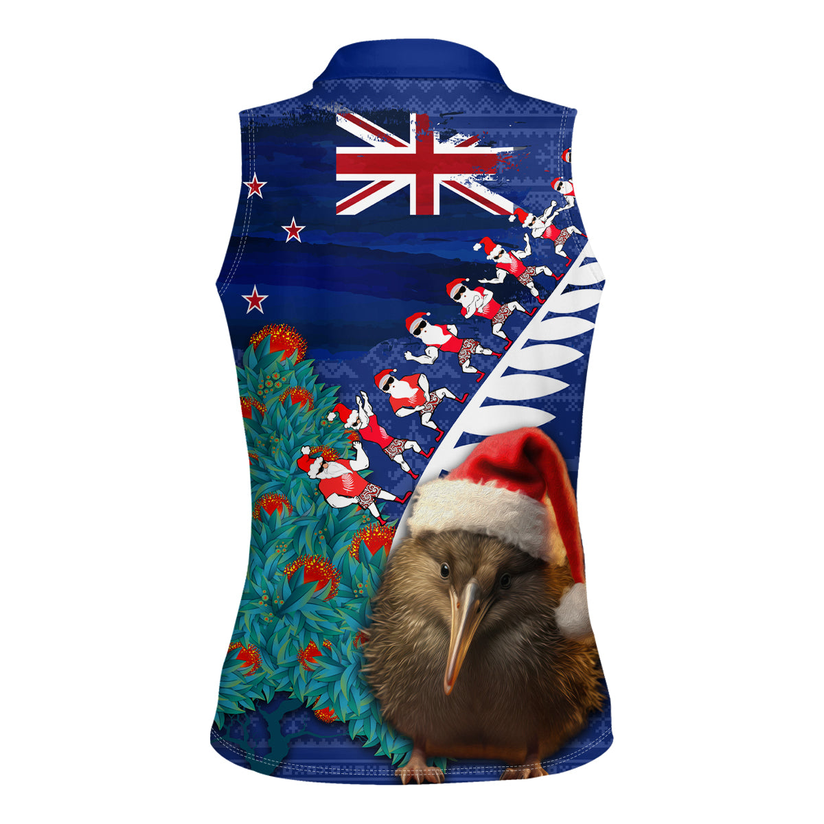 New Zealand Christmas Women Sleeveless Polo Shirt Kiwi Bird Santa and Silver Fern Funny Haka Dance LT03 - Polynesian Pride