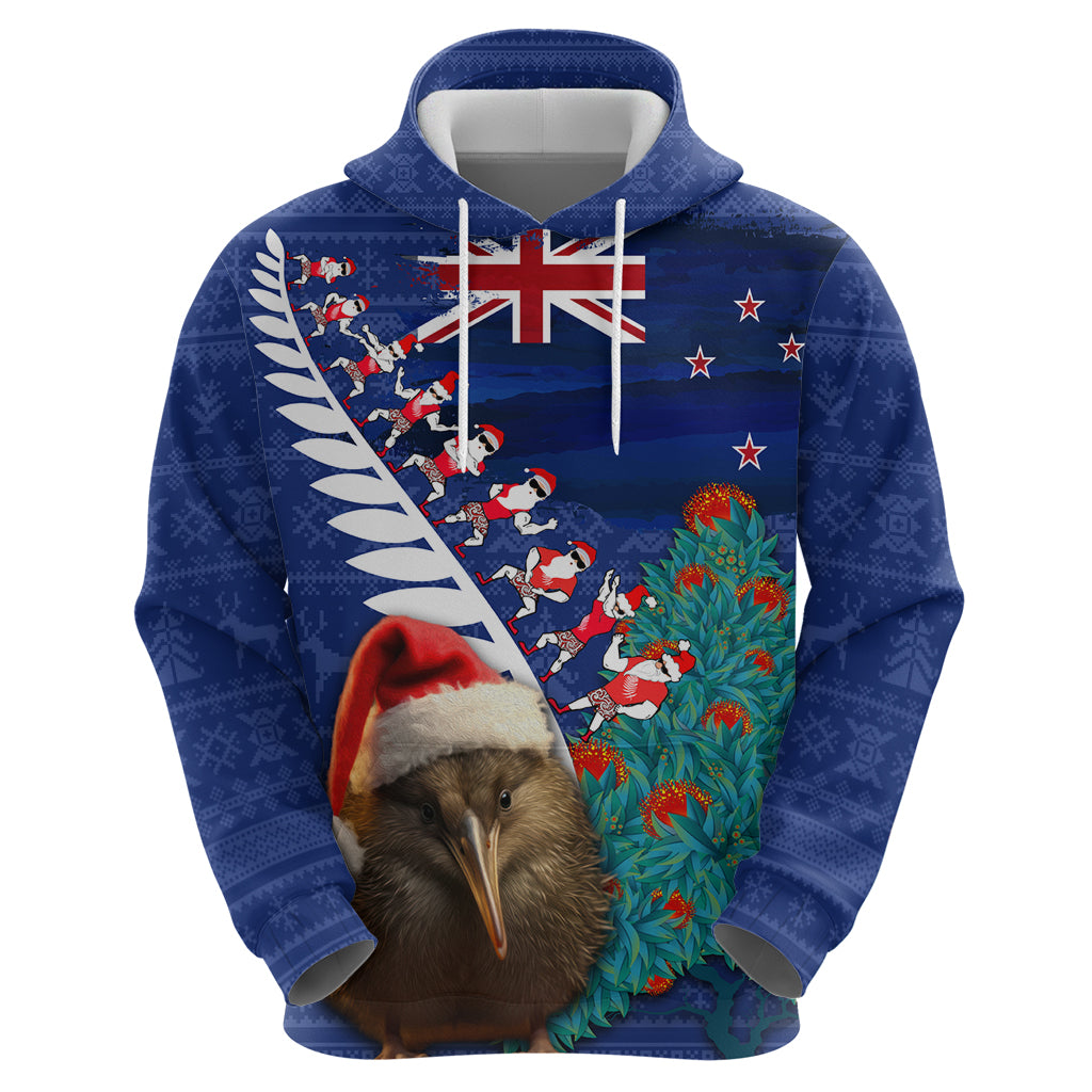 New Zealand Christmas Zip Hoodie Kiwi Bird Santa and Silver Fern Funny Haka Dance LT03 - Polynesian Pride