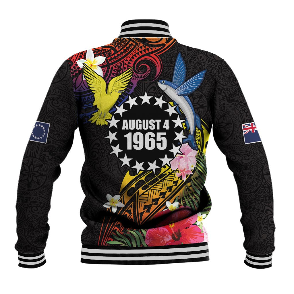 Cook Islands Independence Day Baseball Jacket Maroro and Kakaia with Hibiscus Flower Polynesian Pattern