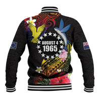 Cook Islands Independence Day Baseball Jacket Maroro and Kakaia with Hibiscus Flower Polynesian Pattern