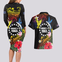 Cook Islands Independence Day Couples Matching Long Sleeve Bodycon Dress and Hawaiian Shirt Maroro and Kakaia with Hibiscus Flower Polynesian Pattern LT03 - Polynesian Pride