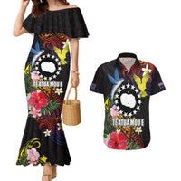 Cook Islands Independence Day Couples Matching Mermaid Dress and Hawaiian Shirt Maroro and Kakaia with Hibiscus Flower Polynesian Pattern LT03 Black - Polynesian Pride