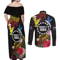Cook Islands Independence Day Couples Matching Off Shoulder Maxi Dress and Long Sleeve Button Shirt Maroro and Kakaia with Hibiscus Flower Polynesian Pattern LT03 - Polynesian Pride