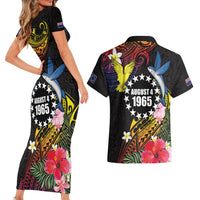 Cook Islands Independence Day Couples Matching Short Sleeve Bodycon Dress and Hawaiian Shirt Maroro and Kakaia with Hibiscus Flower Polynesian Pattern LT03 - Polynesian Pride
