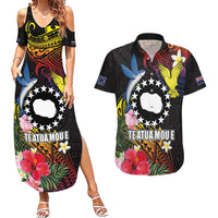 Cook Islands Independence Day Couples Matching Summer Maxi Dress and Hawaiian Shirt Maroro and Kakaia with Hibiscus Flower Polynesian Pattern LT03 Black - Polynesian Pride