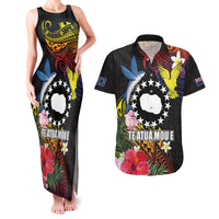 Cook Islands Independence Day Couples Matching Tank Maxi Dress and Hawaiian Shirt Maroro and Kakaia with Hibiscus Flower Polynesian Pattern LT03 Black - Polynesian Pride
