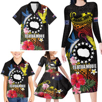 Cook Islands Independence Day Family Matching Long Sleeve Bodycon Dress and Hawaiian Shirt Maroro and Kakaia with Hibiscus Flower Polynesian Pattern LT03 - Polynesian Pride