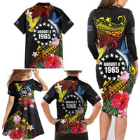 Cook Islands Independence Day Family Matching Long Sleeve Bodycon Dress and Hawaiian Shirt Maroro and Kakaia with Hibiscus Flower Polynesian Pattern LT03 - Polynesian Pride