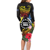 Cook Islands Independence Day Family Matching Long Sleeve Bodycon Dress and Hawaiian Shirt Maroro and Kakaia with Hibiscus Flower Polynesian Pattern LT03 - Polynesian Pride