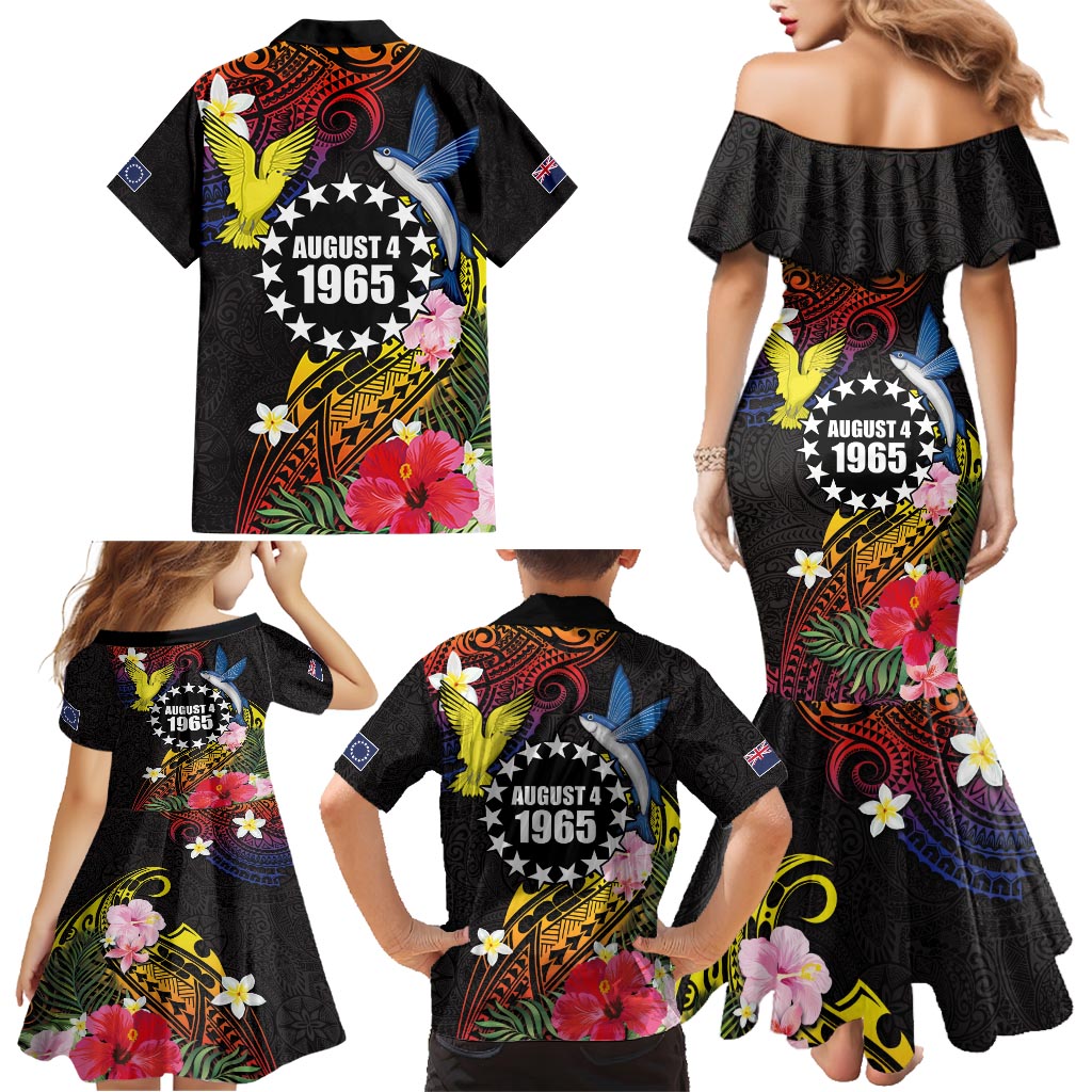 Cook Islands Independence Day Family Matching Mermaid Dress and Hawaiian Shirt Maroro and Kakaia with Hibiscus Flower Polynesian Pattern LT03 - Polynesian Pride
