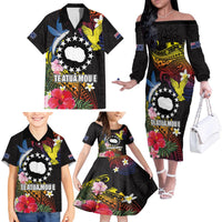 Cook Islands Independence Day Family Matching Off The Shoulder Long Sleeve Dress and Hawaiian Shirt Maroro and Kakaia with Hibiscus Flower Polynesian Pattern LT03 - Polynesian Pride