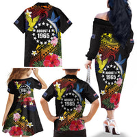 Cook Islands Independence Day Family Matching Off The Shoulder Long Sleeve Dress and Hawaiian Shirt Maroro and Kakaia with Hibiscus Flower Polynesian Pattern LT03 - Polynesian Pride