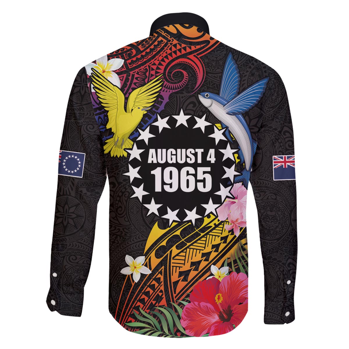 Cook Islands Independence Day Family Matching Off The Shoulder Long Sleeve Dress and Hawaiian Shirt Maroro and Kakaia with Hibiscus Flower Polynesian Pattern LT03 - Polynesian Pride