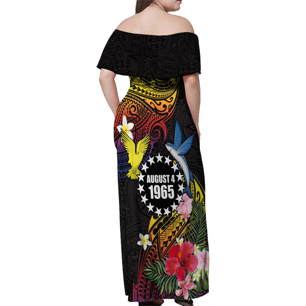 Cook Islands Independence Day Family Matching Off Shoulder Maxi Dress and Hawaiian Shirt Maroro and Kakaia with Hibiscus Flower Polynesian Pattern LT03 - Polynesian Pride