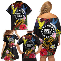 Cook Islands Independence Day Family Matching Off Shoulder Short Dress and Hawaiian Shirt Maroro and Kakaia with Hibiscus Flower Polynesian Pattern LT03 - Polynesian Pride