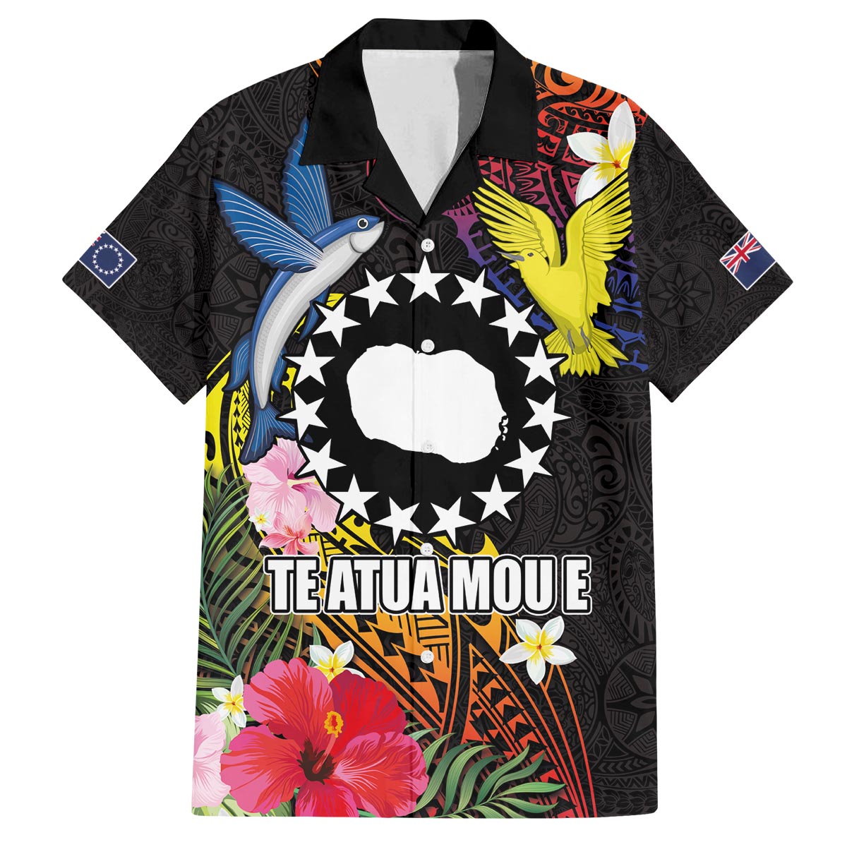 Cook Islands Independence Day Family Matching Puletasi and Hawaiian Shirt Maroro and Kakaia with Hibiscus Flower Polynesian Pattern LT03 Dad's Shirt - Short Sleeve Black - Polynesian Pride