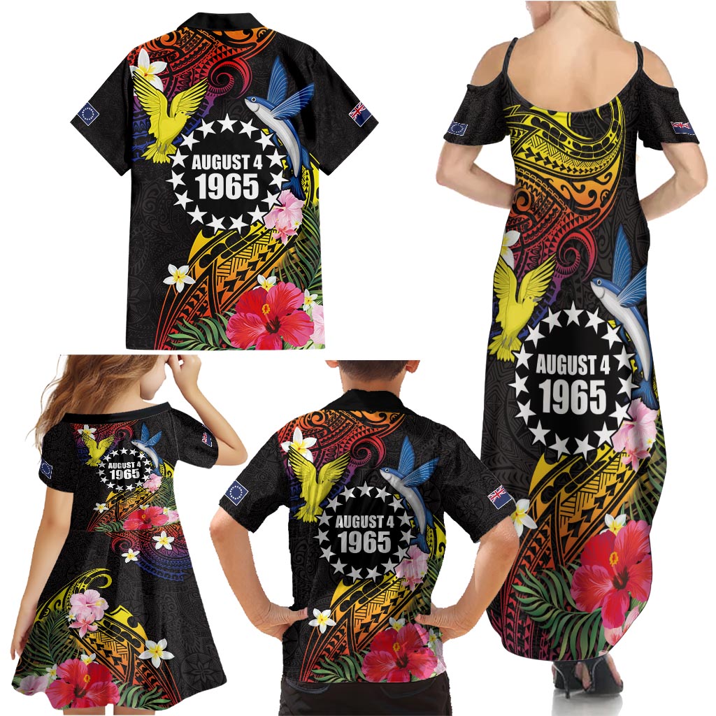 Cook Islands Independence Day Family Matching Summer Maxi Dress and Hawaiian Shirt Maroro and Kakaia with Hibiscus Flower Polynesian Pattern LT03 - Polynesian Pride