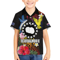 Cook Islands Independence Day Family Matching Summer Maxi Dress and Hawaiian Shirt Maroro and Kakaia with Hibiscus Flower Polynesian Pattern LT03 Son's Shirt Black - Polynesian Pride