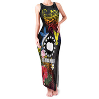 Cook Islands Independence Day Family Matching Tank Maxi Dress and Hawaiian Shirt Maroro and Kakaia with Hibiscus Flower Polynesian Pattern LT03 Mom's Dress Black - Polynesian Pride