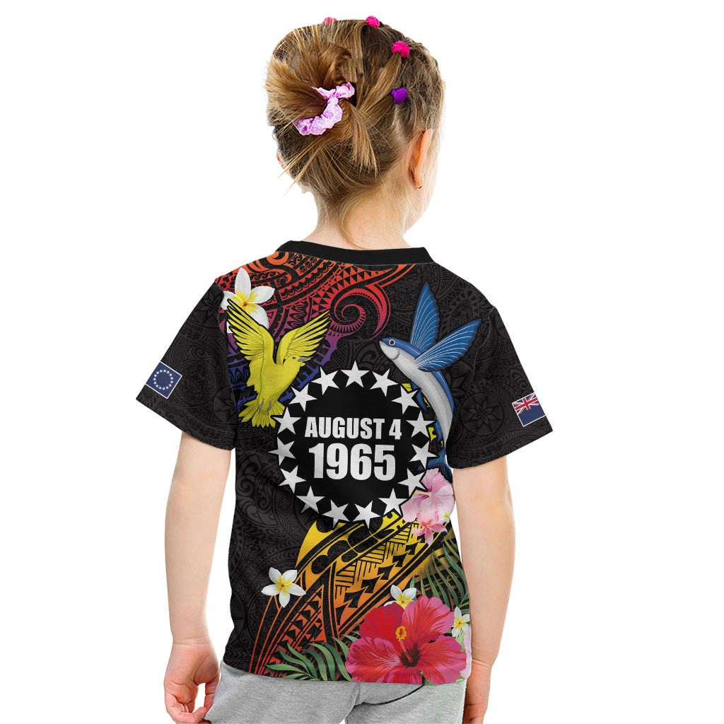 Cook Islands Independence Day Kid T Shirt Maroro and Kakaia with Hibiscus Flower Polynesian Pattern LT03 - Polynesian Pride