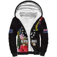 Cook Islands Independence Day Sherpa Hoodie Maroro and Kakaia with Hibiscus Flower Polynesian Pattern LT03 Unisex Black - Polynesian Pride