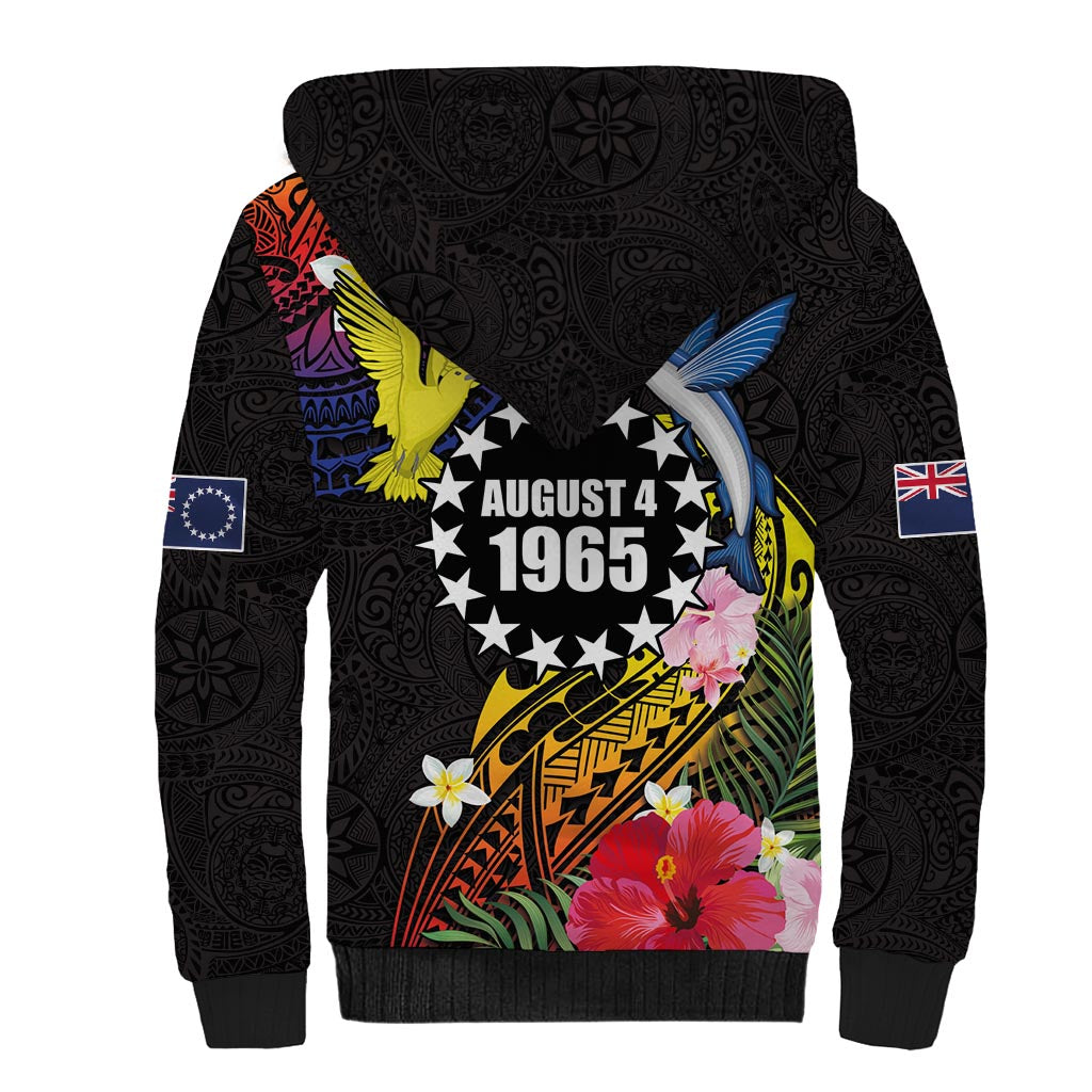 Cook Islands Independence Day Sherpa Hoodie Maroro and Kakaia with Hibiscus Flower Polynesian Pattern LT03 - Polynesian Pride