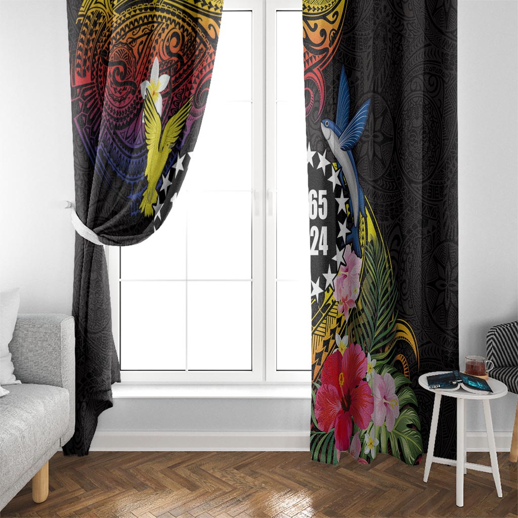 Cook Islands Independence Day Window Curtain Maroro and Kakaia with Hibiscus Flower Polynesian Pattern