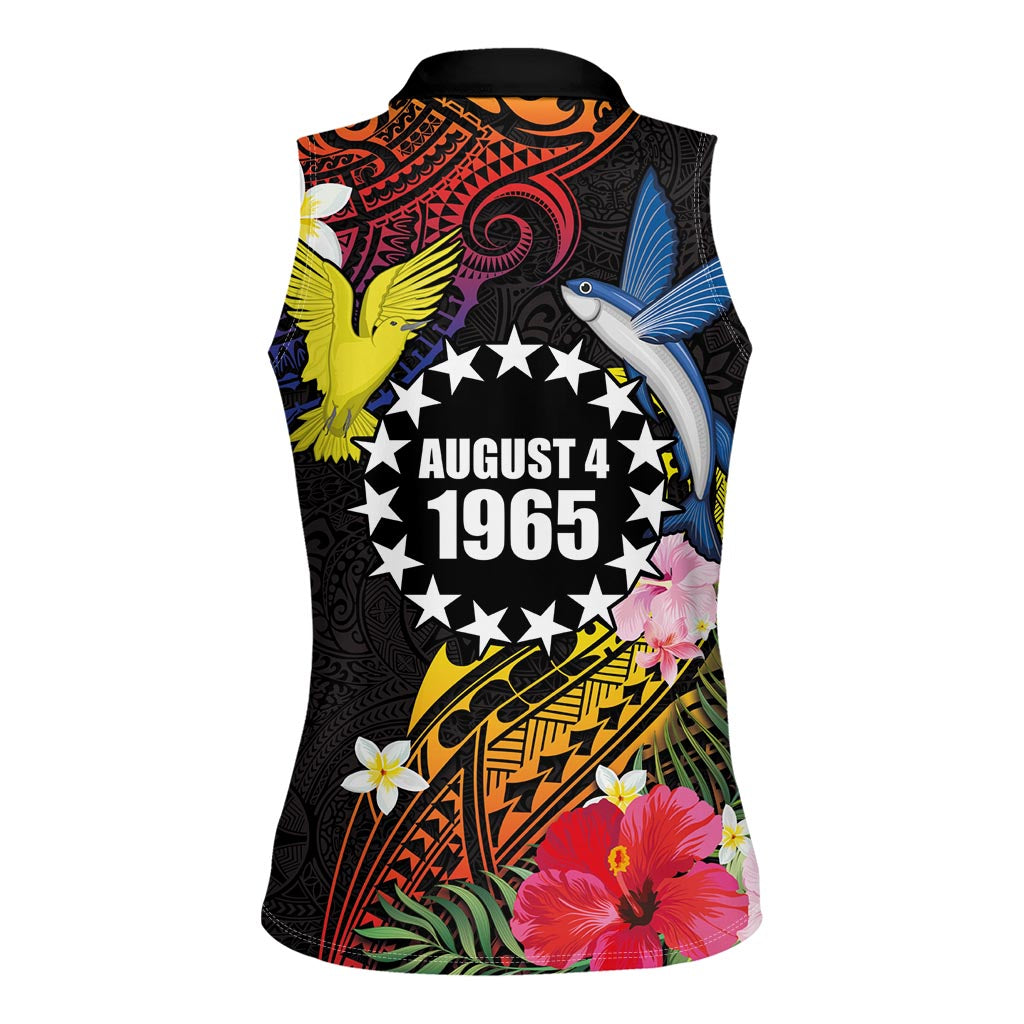 Cook Islands Independence Day Women Sleeveless Polo Shirt Maroro and Kakaia with Hibiscus Flower Polynesian Pattern LT03 - Polynesian Pride