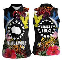 Cook Islands Independence Day Women Sleeveless Polo Shirt Maroro and Kakaia with Hibiscus Flower Polynesian Pattern LT03 - Polynesian Pride