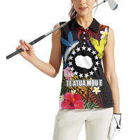 Cook Islands Independence Day Women Sleeveless Polo Shirt Maroro and Kakaia with Hibiscus Flower Polynesian Pattern LT03 - Polynesian Pride