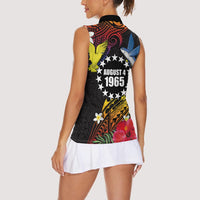 Cook Islands Independence Day Women Sleeveless Polo Shirt Maroro and Kakaia with Hibiscus Flower Polynesian Pattern LT03 - Polynesian Pride