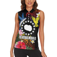 Cook Islands Independence Day Women Sleeveless Polo Shirt Maroro and Kakaia with Hibiscus Flower Polynesian Pattern LT03 - Polynesian Pride