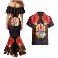 French Polynesia Bastille Day Couples Matching Mermaid Dress and Hawaiian Shirt Tiare Flower and National Seal Polynesian Pattern LT03 - Polynesian Pride