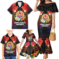 French Polynesia Bastille Day Family Matching Mermaid Dress and Hawaiian Shirt Tiare Flower and National Seal Polynesian Pattern LT03 - Polynesian Pride