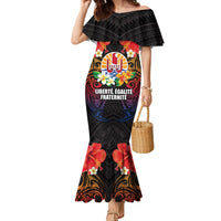French Polynesia Bastille Day Family Matching Mermaid Dress and Hawaiian Shirt Tiare Flower and National Seal Polynesian Pattern LT03 Mom's Dress Black - Polynesian Pride